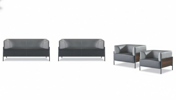Set completo di divani ergonomici 4 pezzi nero, design moderno stile designer.