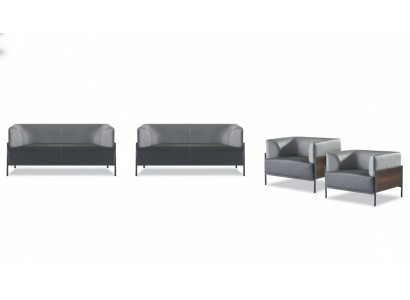 Set completo di divani ergonomici 4 pezzi nero, design moderno stile designer.