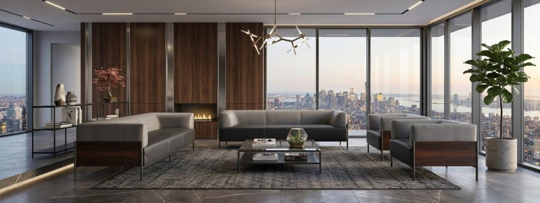 Esclusivo set di divani universali 4 pezzi in pelle nera design moderno.