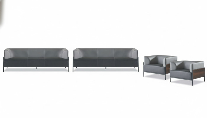 Esclusivo set di divani universali 4 pezzi in pelle nera design moderno.