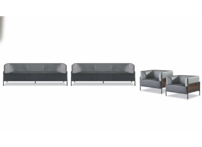 Esclusivo set di divani universali 4 pezzi in pelle nera design moderno.