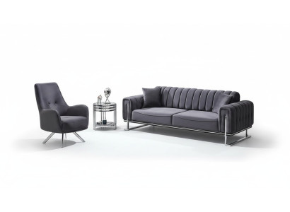 Set di divani 3+1 posti soggiorno lusso Chesterfield grigio