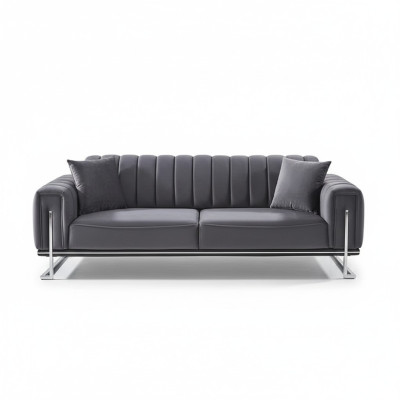 Divano Chesterfield grigio di lusso a tre posti per il soggiorno