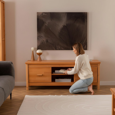Elegante Madia Marrone per TV in Legno con Cassetti per Soggiorno