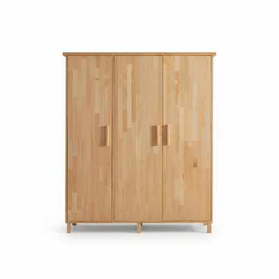 Camera da letto beige. Armadio elegante. Armadi in legno a 3 ante di design.