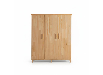 Camera da letto beige. Armadio elegante. Armadi in legno a 3 ante di design.