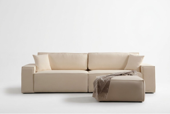 Pouf esclusivo beige a quattro posti elegante set da 2 pezzi