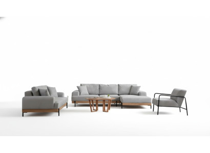 Divano angolare designer grigio chiaro 3 posti poltrona 3 pezzi