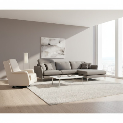 Divano angolare designer grigio-bianco per soggiorno con poltrona
