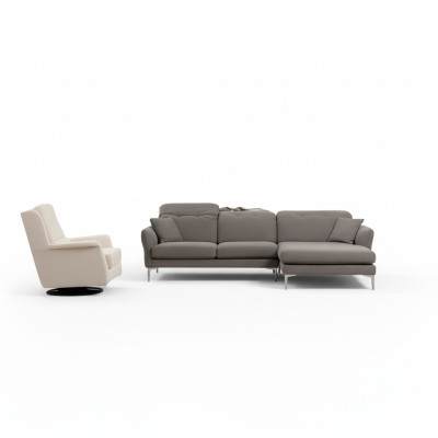 Divano angolare designer grigio-bianco per soggiorno con poltrona