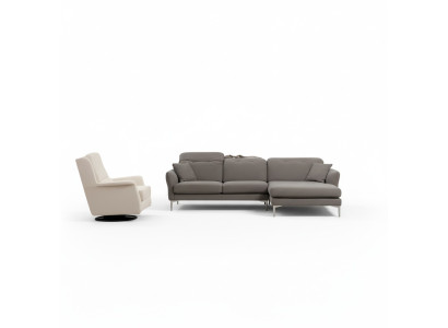 Divano angolare designer grigio-bianco per soggiorno con poltrona