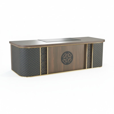 Scrivania da ufficio design moderno marrone nero bidirezionale rettangolare stile.