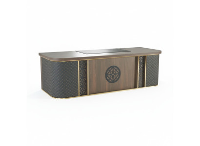 Scrivania da ufficio design moderno marrone nero bidirezionale rettangolare stile.