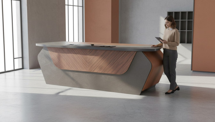 Scrivania da ufficio marrone grigio bicolore design moderno rettangolare scrivania