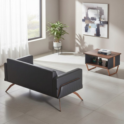 Set da ufficio 2 pezzi, divano a 2 posti con tavolino, grigio marrone bicolore.   Set da ufficio 2 pezzi, divano a 2 posti con tavolino, grigio marrone bicolore.