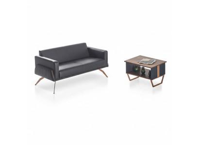Set da ufficio 2 pezzi, divano a 2 posti con tavolino, grigio marrone bicolore.   Set da ufficio 2 pezzi, divano a 2 posti con tavolino, grigio marrone bicolore.