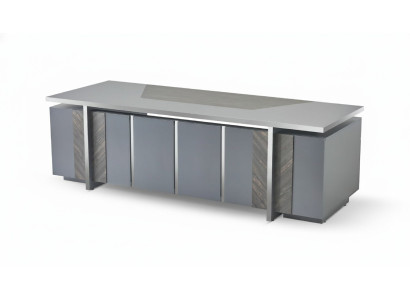 Scrivania rettangolare da ufficio grigia monocolore, stile moderno design con spazio di archiviazione