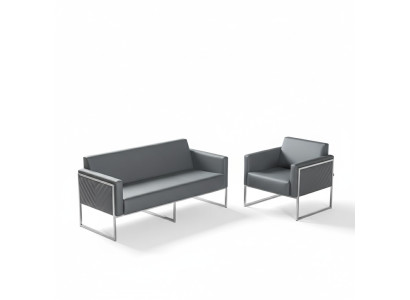 Set da ufficio 2 pezzi con divano da 3 posti e poltrona grigia monocolore design moderno  Set da ufficio 2 pezzi con divano a 3 posti e poltrona grigia monocolore dal design moderno