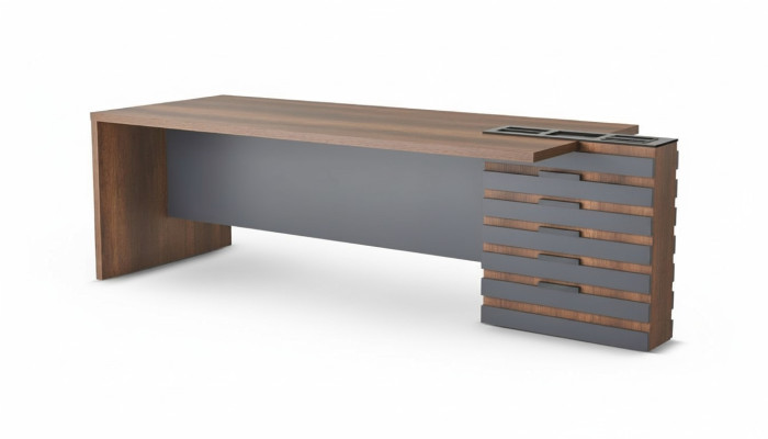 Scrivania per ufficio marrone grigio bicolore design moderno rettangolare.