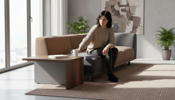 Tavolino da caffè marrone grigio bicolore rettangolare forma ufficio moderno