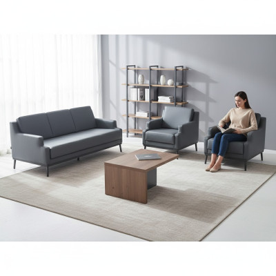 Set da studio 4 pezzi 3 posti 2 poltrone Tavolino Grigio scuro Marrone  Set da studio 4 pezzi 3 posti 2 poltrone Tavolino Grigio scuro Marrone