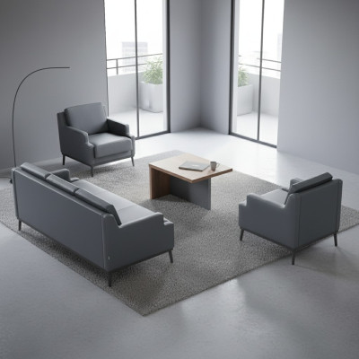 Set da studio 4 pezzi 3 posti 2 poltrone Tavolino Grigio scuro Marrone  Set da studio 4 pezzi 3 posti 2 poltrone Tavolino Grigio scuro Marrone