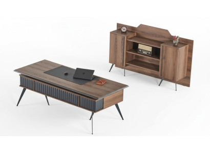 Set da ufficio 2 pezzi, scrivania con cassettiera, spazio di archiviazione, marrone monocolore.