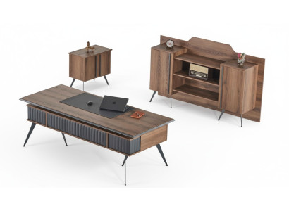Set da ufficio 3 pezzi, scrivania, credenza, comò marrone e grigio bicolore