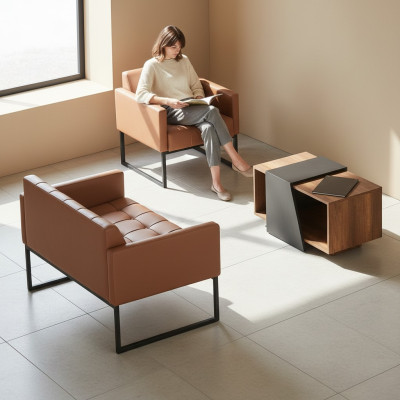 Studio marrone grigio Set 3 pezzi 2 posti poltrona Tavolino Stile moderno  Studio marrone grigio Set 3 pezzi 2 posti poltrona Tavolino Stile moderno