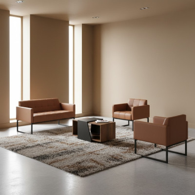 Set da ufficio marrone 4 pezzi 2 posti 2 poltrone tavolino monocromatico stile  Set da ufficio marrone 4 pezzi 2 posti 2 poltrone tavolino stile monocromatico