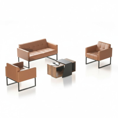 Set da ufficio marrone 4 pezzi 2 posti 2 poltrone tavolino monocromatico stile  Set da ufficio marrone 4 pezzi 2 posti 2 poltrone tavolino stile monocromatico