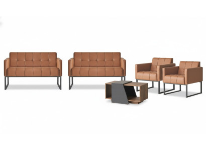 Set da ufficio 5 pezzi Marrone 2 divani a 2 posti 2 poltrone Tavolino da caffè Grigio Stile  Set da ufficio 5 pezzi Marrone 2 divani a 2 posti 2 poltrone Tavolino da caffè Grigio Stile