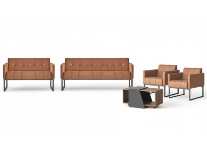 Set da studio 5 pezzi, divano a 3 posti, divano a 2 posti, 2 poltrone, tavolino da caffè marrone stile.   Set da studio 5 pezzi, divano a 3 posti, divano a 2 posti, 2 poltrone, tavolino da caffè marrone stile.