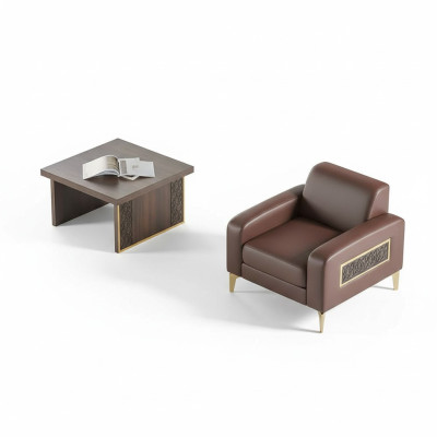 Set da ufficio 2 pezzi Sedia con Tavolino Soggiorno Marrone Monocromatico  Set da ufficio 2 pezzi Sedia con Tavolino Soggiorno Marrone Monocromatico