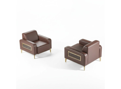 Set da ufficio 2 pezzi Poltrona Marrone Monocromatica Design Moderno Soggiorno  Set da ufficio 2 pezzi Sedia Marrone Monocromatica Design Moderno Salotto