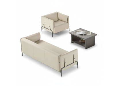 Set da studio 3 pezzi beige, divano a 3 posti grigio, tavolino da salotto per soggiorno.