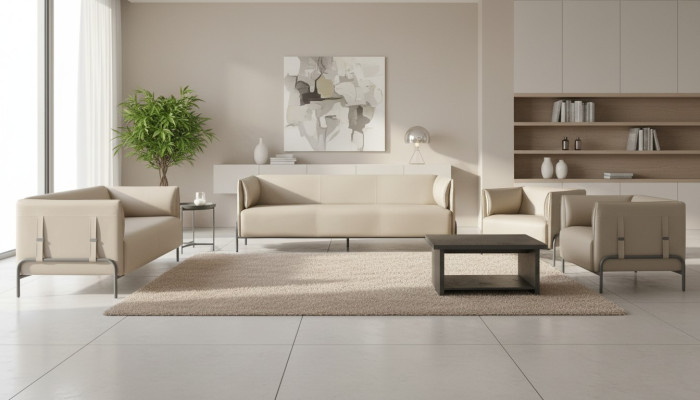 Set da studio 5 pezzi Beige 3 posti 2 posti 2 poltrone Grigio Tavolino - Set da studio 5 pezzi Beige 3 posti 2 posti 2 poltrone Grigio Tavolino