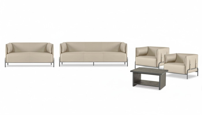 Set da studio 5 pezzi Beige 3 posti 2 posti 2 poltrone Grigio Tavolino - Set da studio 5 pezzi Beige 3 posti 2 posti 2 poltrone Grigio Tavolino