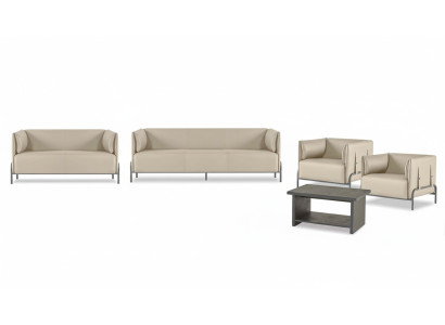 Set da studio 5 pezzi Beige 3 posti 2 posti 2 poltrone Grigio Tavolino - Set da studio 5 pezzi Beige 3 posti 2 posti 2 poltrone Grigio Tavolino