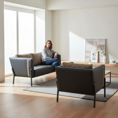 Sala lavoro Sedili pelle grigia lusso divano due posti Poltrona alta qualità