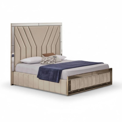 Camera da letto beige Letto Designer Letto matrimoniale Cornice del letto di lusso Letto