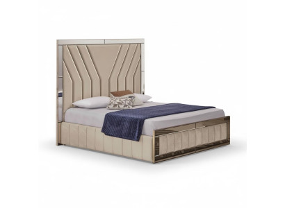 Camera da letto beige Letto Designer Letto matrimoniale Cornice del letto di lusso Letto