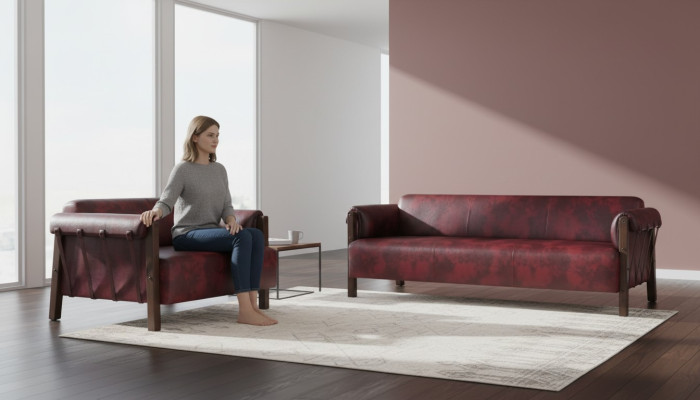 Divano Ledesofas 3 posti 2 posti Bordeaux Stile moderno in pelle legno Set