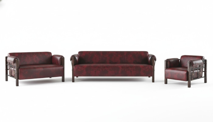 Divano in pelle Bordeaux completo in legno 3 pezzi 3 posti 2 posti Poltrona