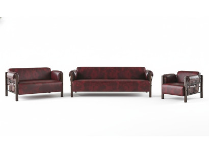 Divano in pelle Bordeaux completo in legno 3 pezzi 3 posti 2 posti Poltrona