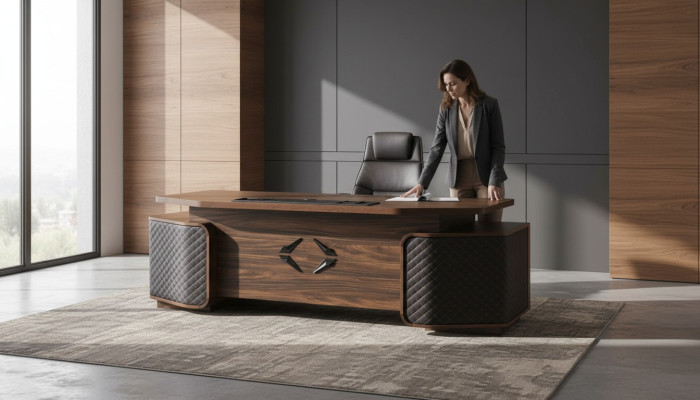 Scrivania per ufficio Cassetti Studio rettangolare Marrone Nero Moderno Legno