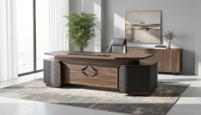 Scrivania per ufficio Cassetti Studio rettangolare Marrone Nero Moderno Legno