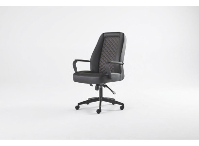 Sedia per ufficio nera, poltrona girevole moderna per studio con ruote, poltrona in pelle.