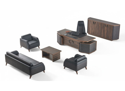 Set completo per ufficio: divani, scrivania, credenza da ufficio, divano in pelle.