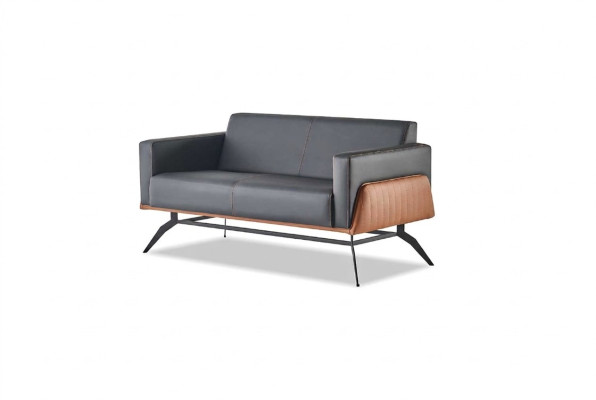 Divano Nero Marrone Divano a 2 Posti in Pelle Moderno Acciaio Inox Legno